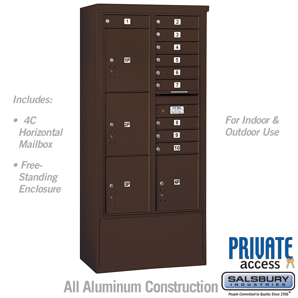 31.75 x 72.125 x 18.5 in. Free-Standing 4C Horizontal Mailbox Unit - Front Loading - Private Access, Bronze