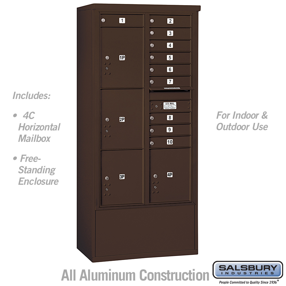 31.75 x 72.125 x 18.5 in. Free-Standing 4C Horizontal Mailbox Unit - Front Loading - USPS Access, Bronze
