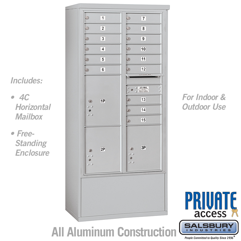 31.75 x 72.125 x 18.5 in. Free-Standing 4C Horizontal Mailbox Unit - Front Loading - Private Access, Aluminum