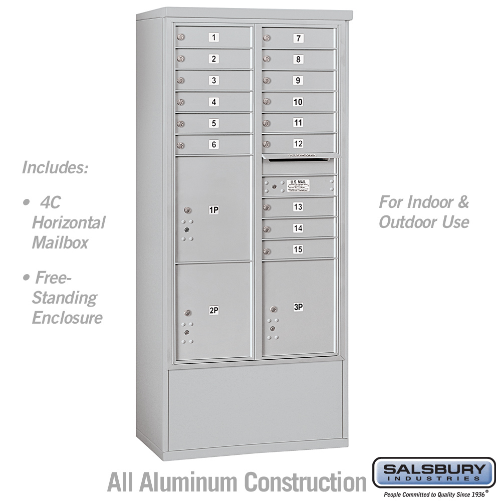 31.75 x 72.125 x 18.5 in. Free-Standing 4C Horizontal Mailbox Unit - Front Loading - USPS Access, Aluminum