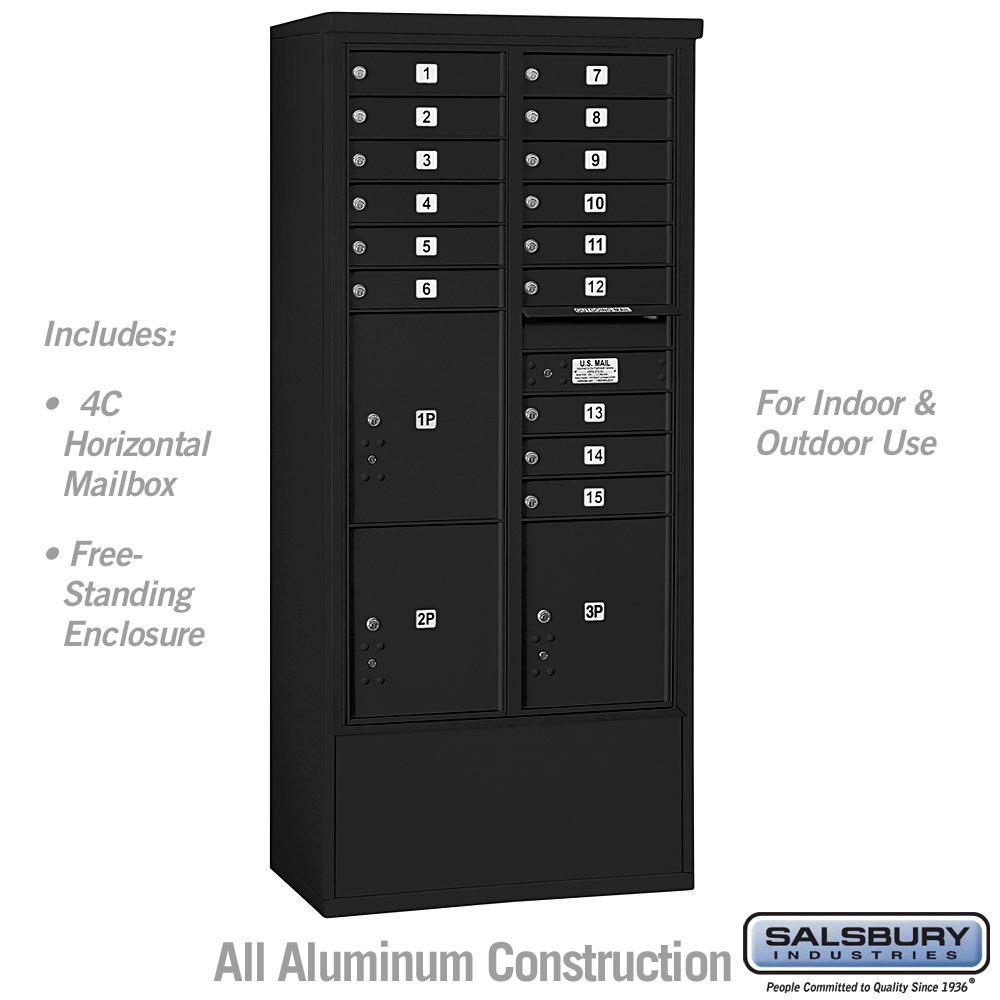 31.75 x 72.125 x 18.5 in. Free-Standing 4C Horizontal Mailbox Unit - Front Loading - USPS Access, Black