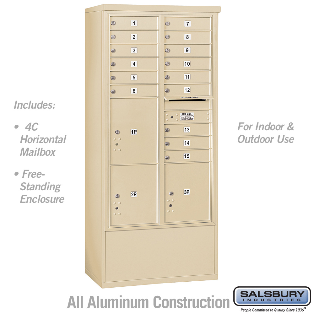 31.75 x 72.125 x 18.5 in. Free-Standing 4C Horizontal Mailbox Unit - Front Loading - USPS Access, Sandstone