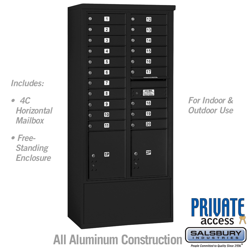 31.75 x 72.125 x 18.5 in. Free-Standing 4C Horizontal Mailbox Unit - Front Loading - Private Access, Black