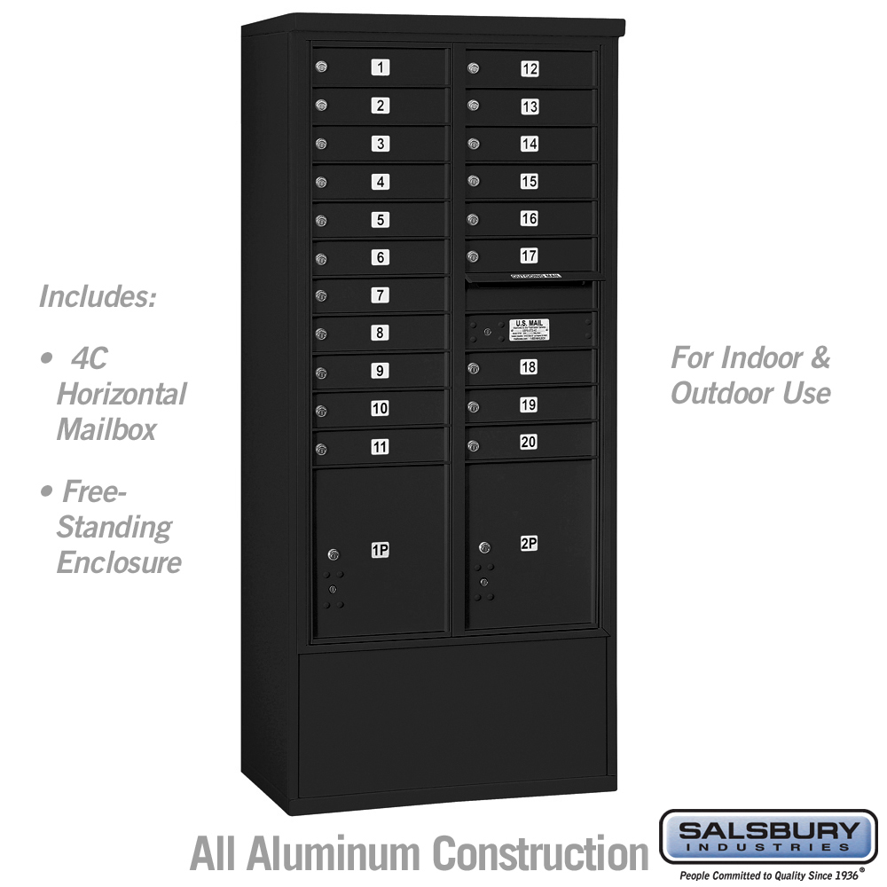 3916D-20BFU 31.75 x 72.125 x 18.5 in. Free-Standing 4C Horizontal Mailbox Unit - Front Loading - USPS Access, Black