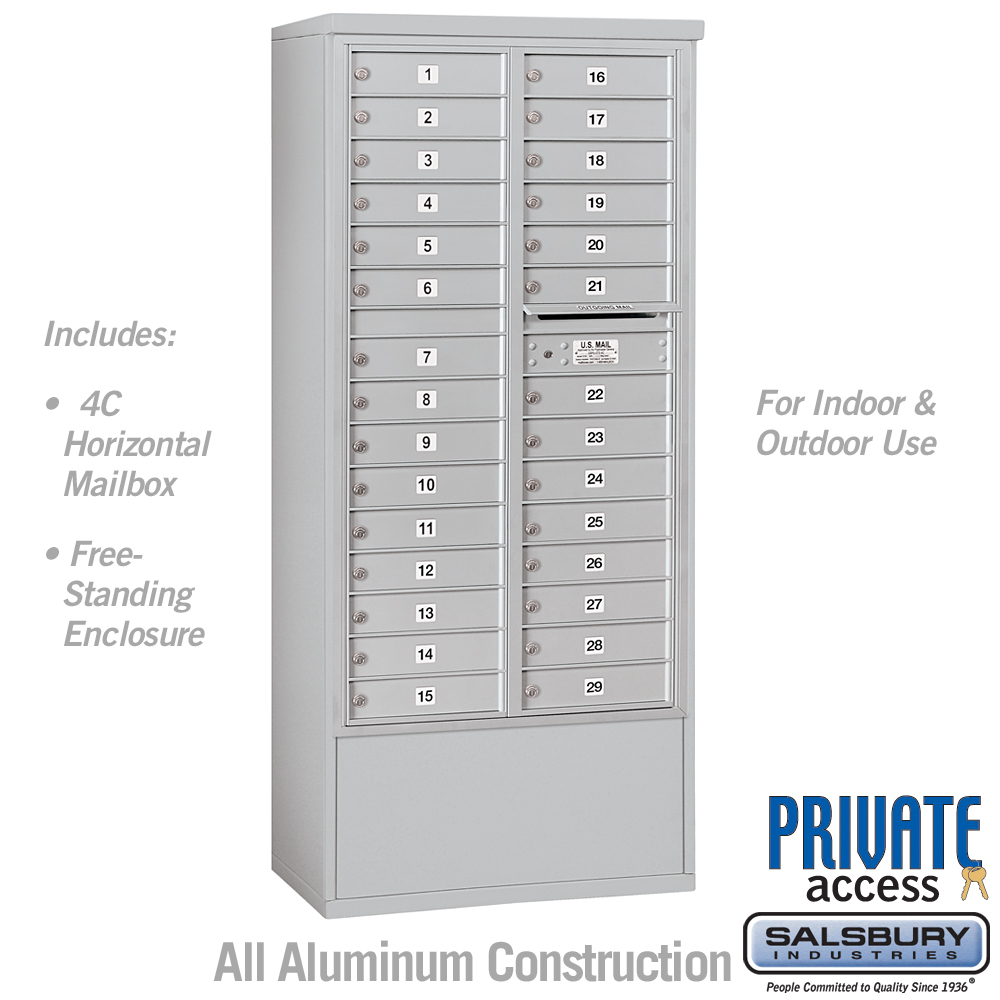 31.75 x 72.125 x 18.5 in. Free-Standing 4C Horizontal Mailbox Unit - Front Loading - Private Access, Aluminum