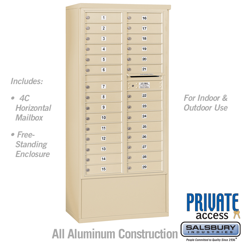 3916D-29SFP 31.75 x 72.125 x 18.5 in. Free-Standing 4C Horizontal Mailbox Unit - Front Loading - Private Access, Sandstone