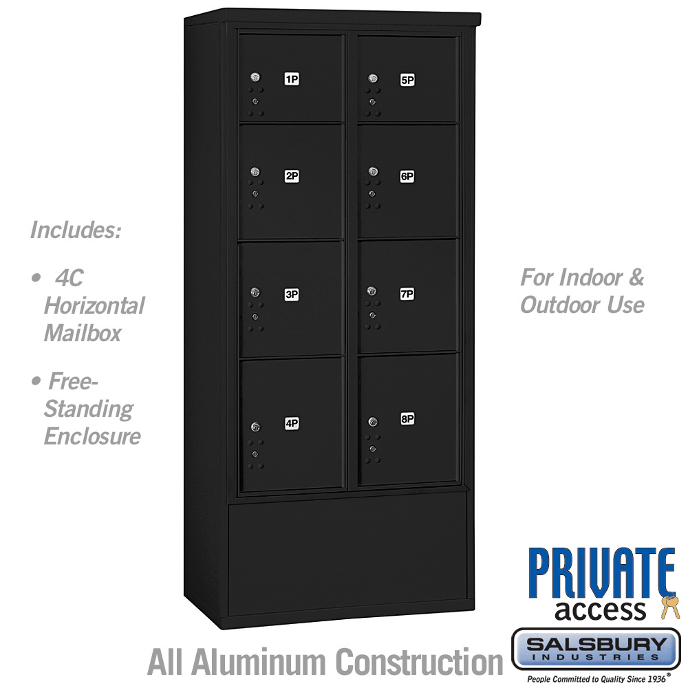 31.75 x 72.125 x 18.5 in. Free-Standing 4C Horizontal Mailbox Unit - Front Loading - Private Access, Black