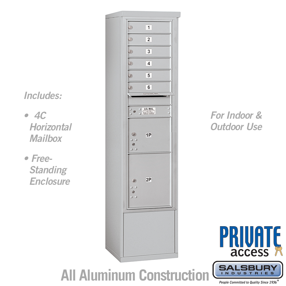 17.75 x 72.125 x 18.5 in. Free-Standing 4C Horizontal Mailbox Unit - Front Loading - Private Access, Aluminum