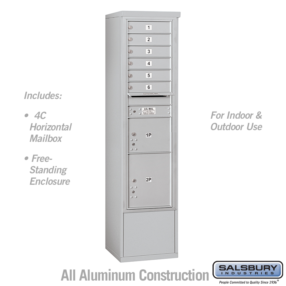 3916S-06AFU 17.75 x 72.125 x 18.5 in. Free-Standing 4C Horizontal Mailbox Unit - Front Loading - USPS Access, Aluminum