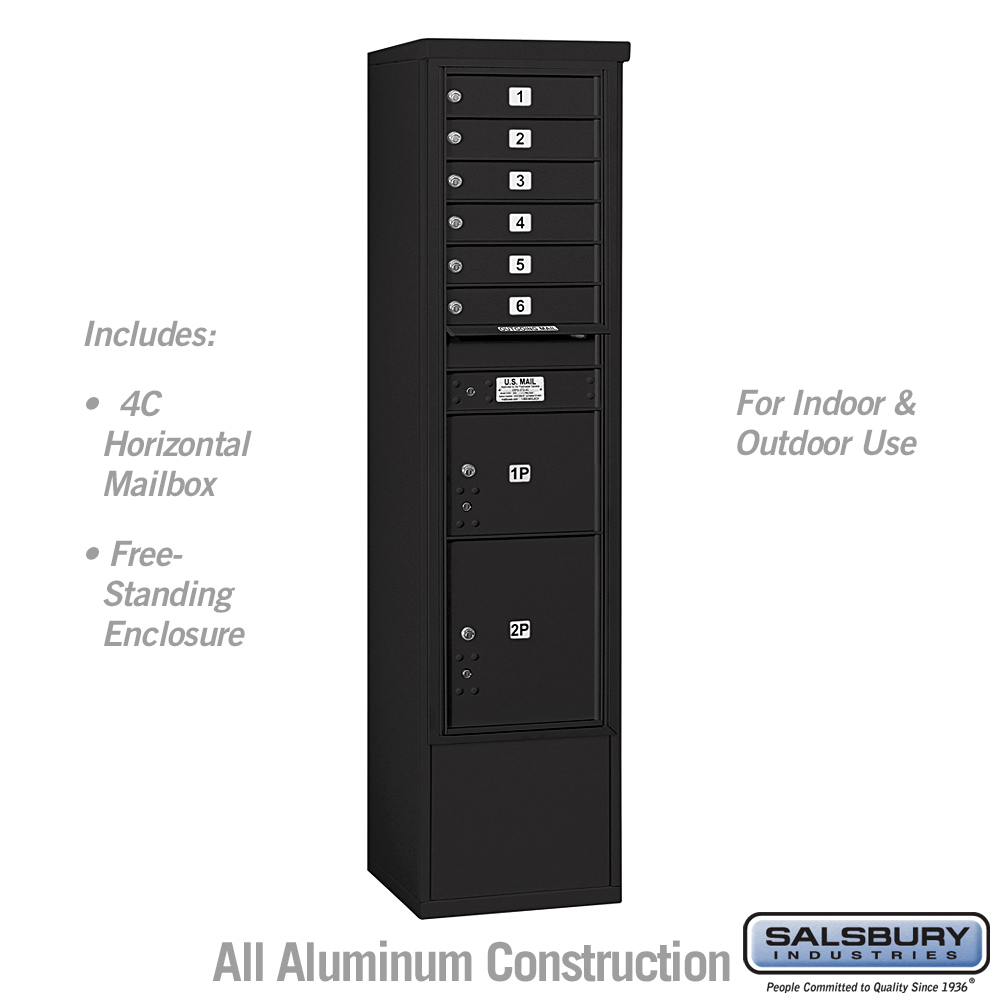 3916S-06BFU 17.75 x 72.125 x 18.5 in. Free-Standing 4C Horizontal Mailbox Unit - Front Loading - USPS Access, Black