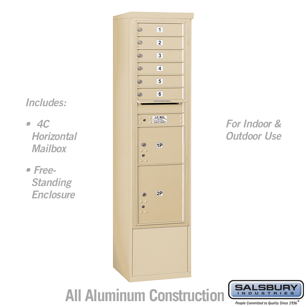 17.75 x 72.125 x 18.5 in. Free-Standing 4C Horizontal Mailbox Unit - Front Loading - USPS Access, Sandstone