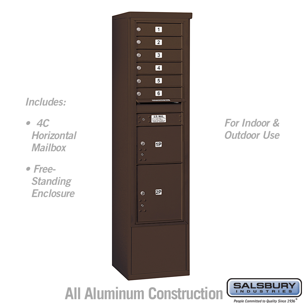 3916S-06ZFU 17.75 x 72.125 x 18.5 in. Free-Standing 4C Horizontal Mailbox Unit - Front Loading - USPS Access, Bronze
