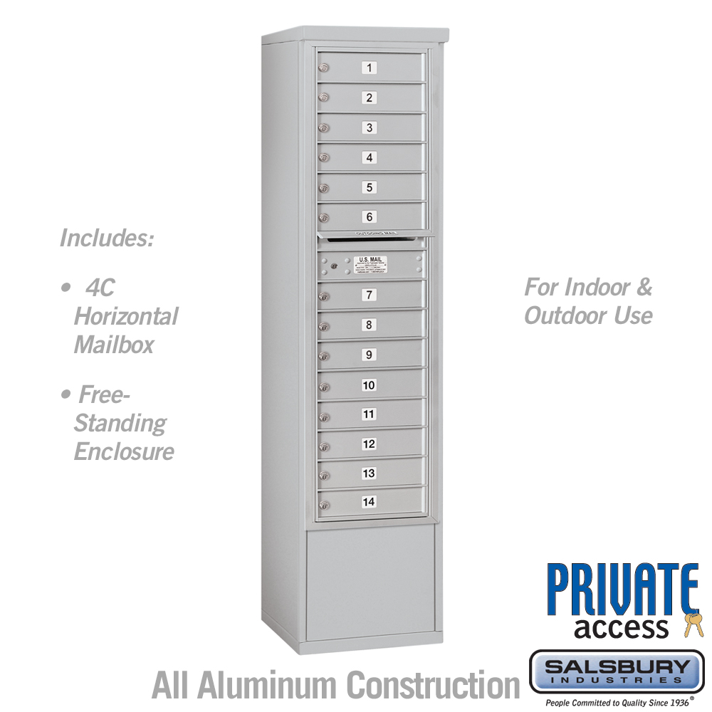 17.75 x 72.125 x 18.5 in. Free-Standing 4C Horizontal Mailbox Unit - Front Loading - Private Access, Aluminum