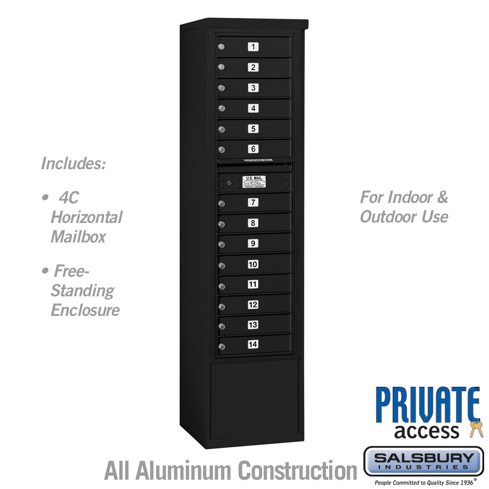 17.75 x 72.125 x 18.5 in. Free-Standing 4C Horizontal Mailbox Unit - Front Loading - Private Access, Black