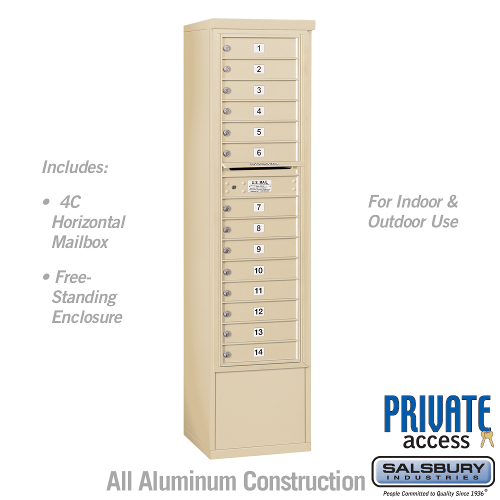 17.75 x 72.125 x 18.5 in. Free-Standing 4C Horizontal Mailbox Unit - Front Loading - Private Access, Sandstone