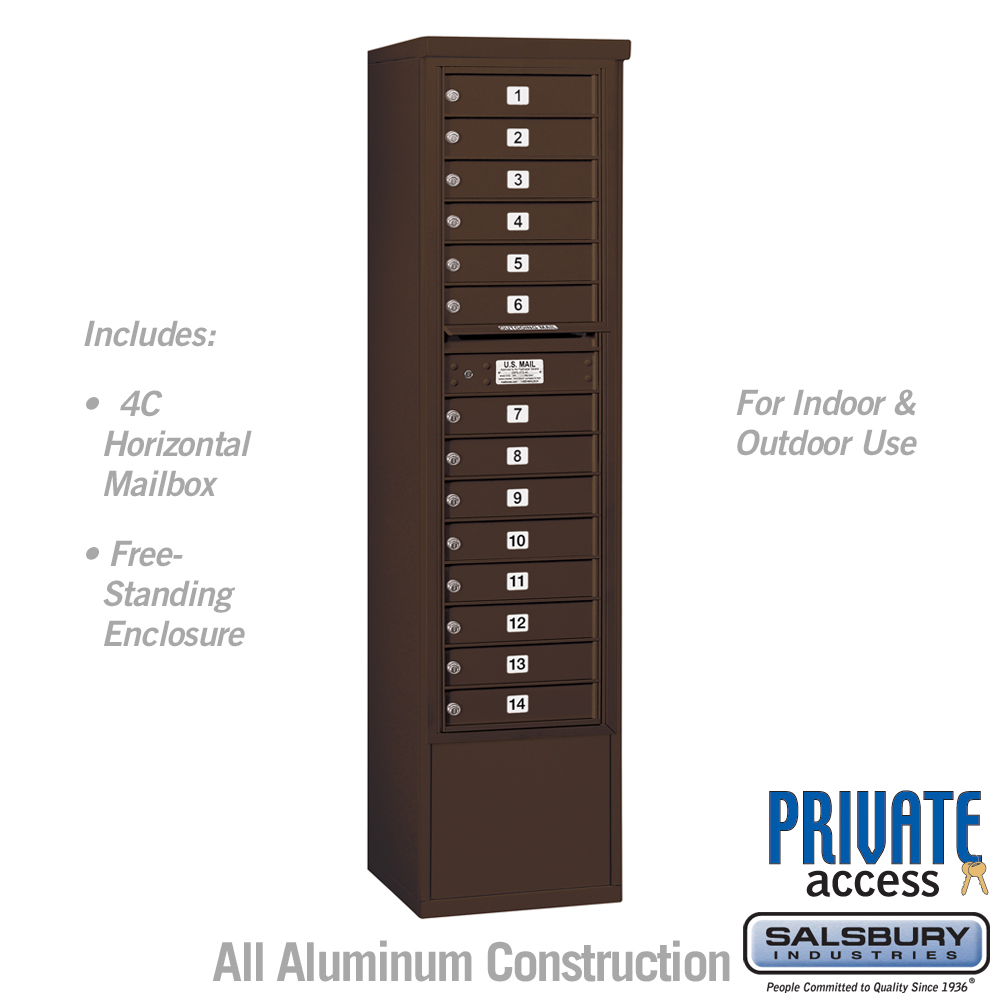 17.75 x 72.125 x 18.5 in. Free-Standing 4C Horizontal Mailbox Unit - Front Loading - Private Access, Bronze