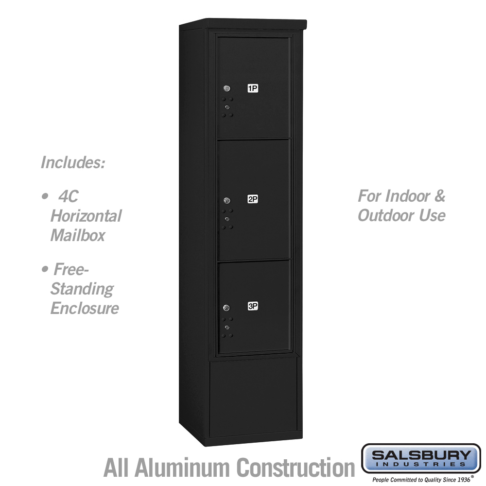 3916S-3PBFU 17.75 x 72.125 x 18.5 in. Free-Standing 4C Horizontal Mailbox Unit - Front Loading - USPS Access, Black