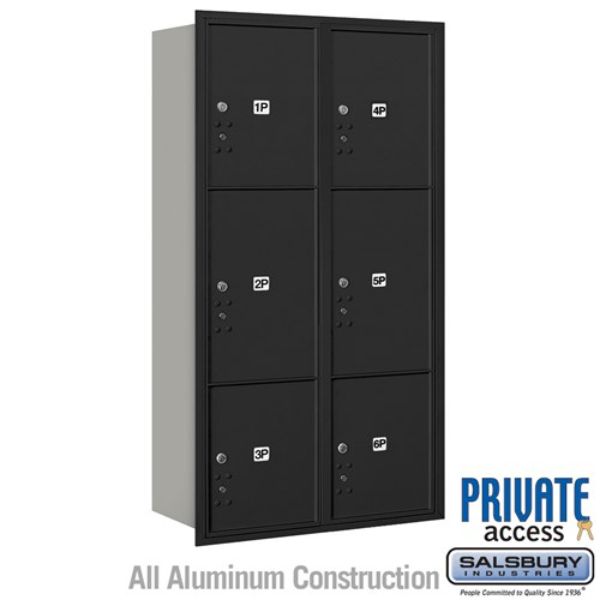 3716D-6PBRP Maximum Height Recessed Mounted 4C Horizontal Parcel Locker with 6 Parcel Lockers in Black with Private AccesS & Rear Loading