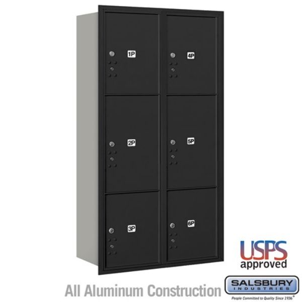 3716D-6PBRU Maximum Height Recessed Mounted 4C Horizontal Parcel Locker with 6 Parcel Lockers in Black with USPS AccesS & Rear Loading