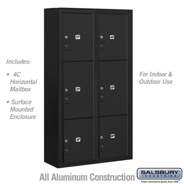 3816D-6PBFU Maximum Height Surface Mounted 4C Horizontal Parcel Locker with 6 Parcel Lockers in Black with USPS Access