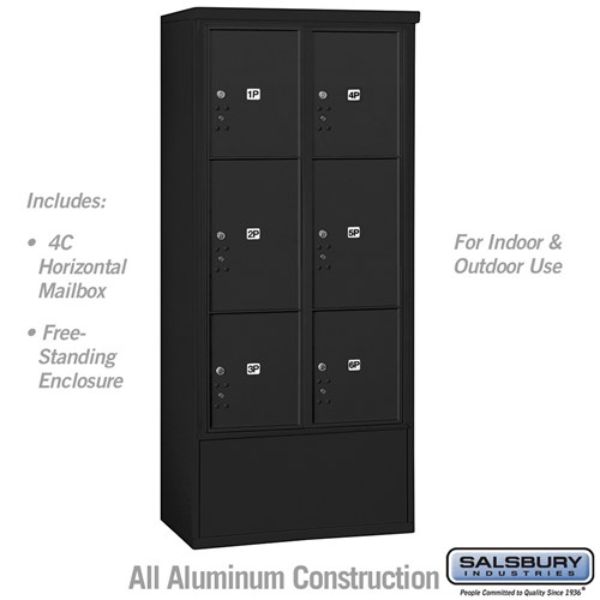 3916D-6PBFU Maximum Height Free-Standing 4C Horizontal Parcel Locker with 6 Parcel Lockers in Black with USPS Access