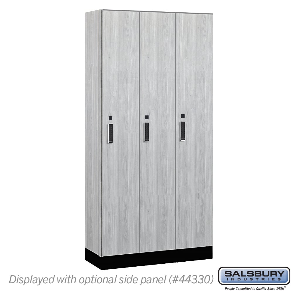 41365ST-E 12 in. Wide Premier Wood Locker - Single Tier - 3 Wide - 6 ft. High - 15 in. Deep - Silver Teak - Electronic Locks