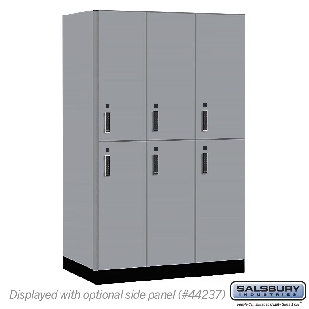 15-42364WF-E 15 in. Wide Premier Wood Locker - Double Tier - 3 Wide - 6 ft. High - 24 in. Deep - Winter Fog - Electronic Locks