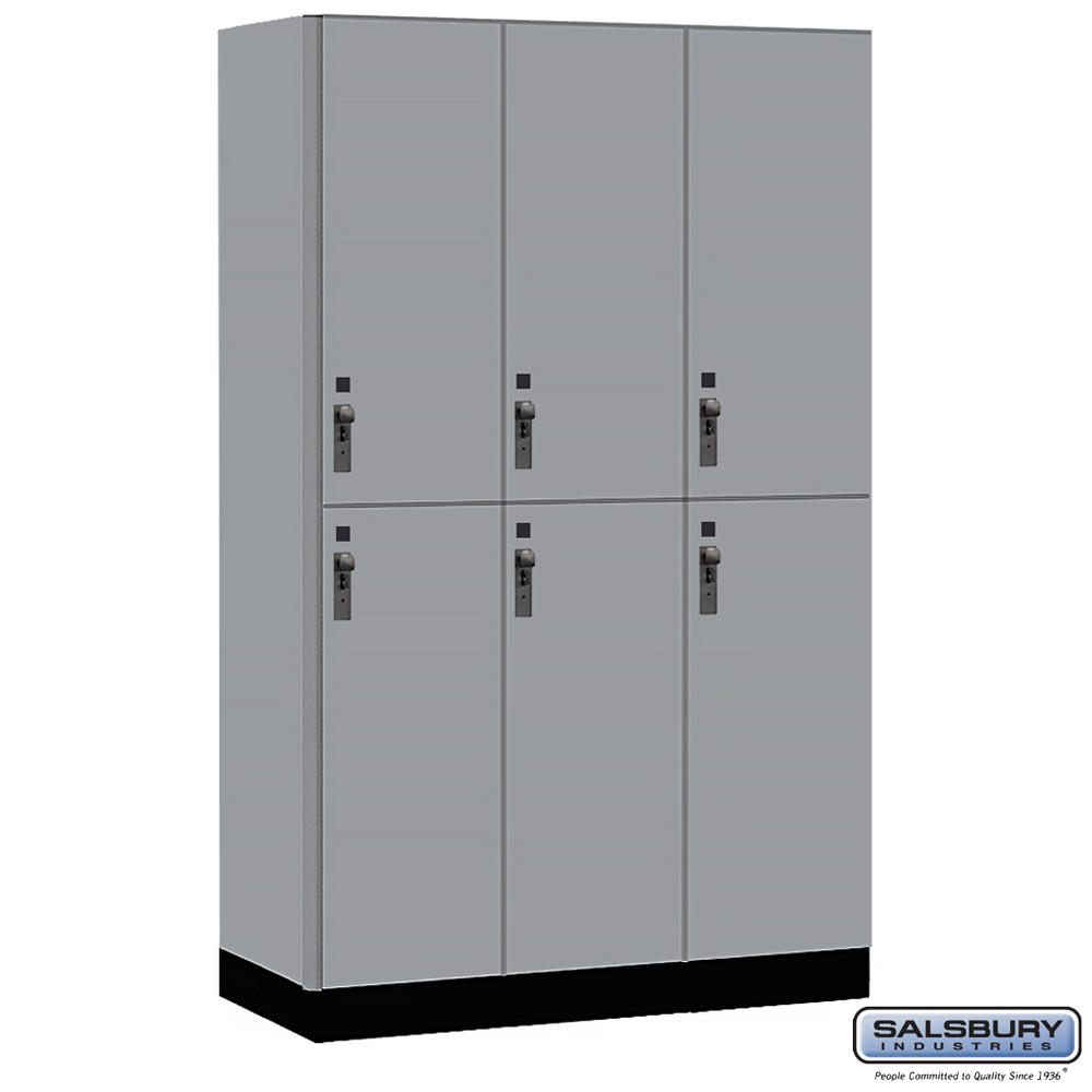 15-42361WF 15 in. Wide Premier Wood Locker - Double Tier - 3 Wide - 6 ft. High - 21 in. Deep - Winter Fog - Hasp