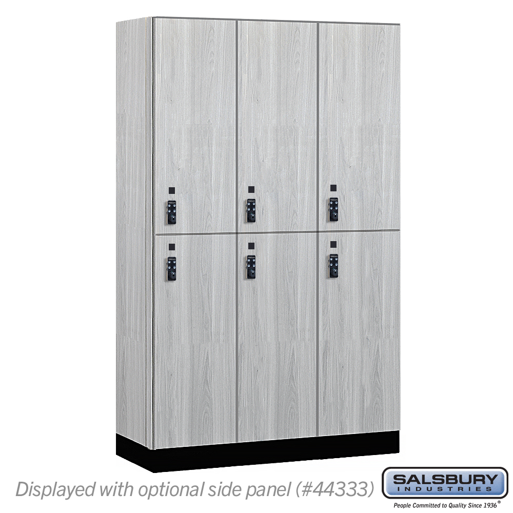 15-42368ST-R 15 in. Wide Premier Wood Locker - Double Tier - 3 Wide - 6 ft. High - 18 in. Deep - Silver Teak - Resettable Combination Locks