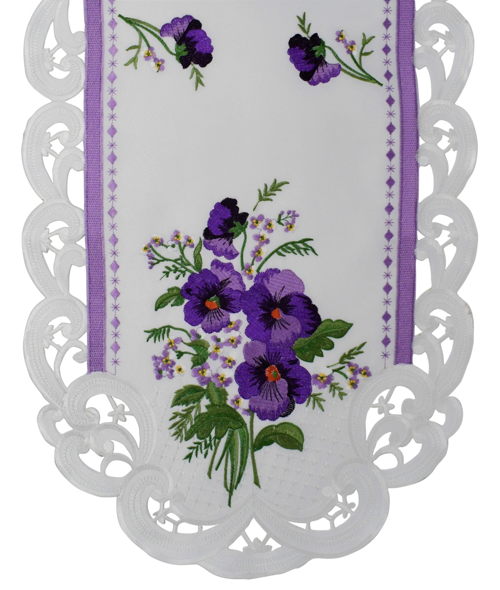 16 x 45 in. Purple Pansy on Cream Fabric Table Runner