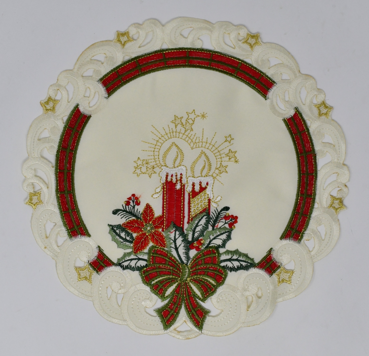 Picture of Sinobrite H0013-008 8 in. Plaid Bows with Candles Doily