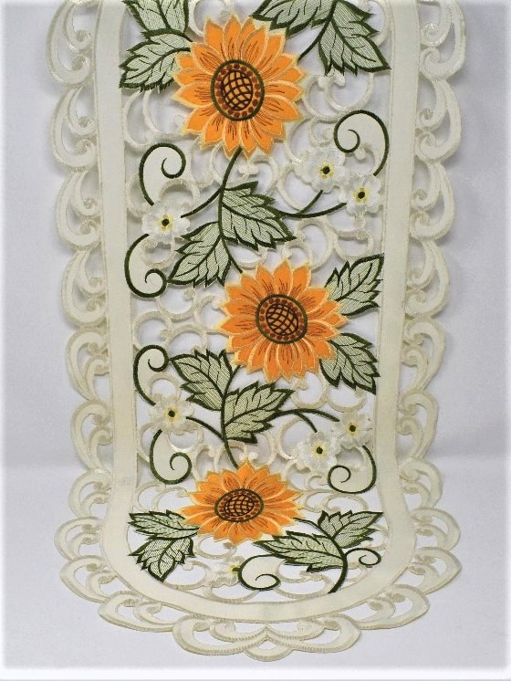 12 x 65 in. Sunflower on Cream Fabric Table Runner