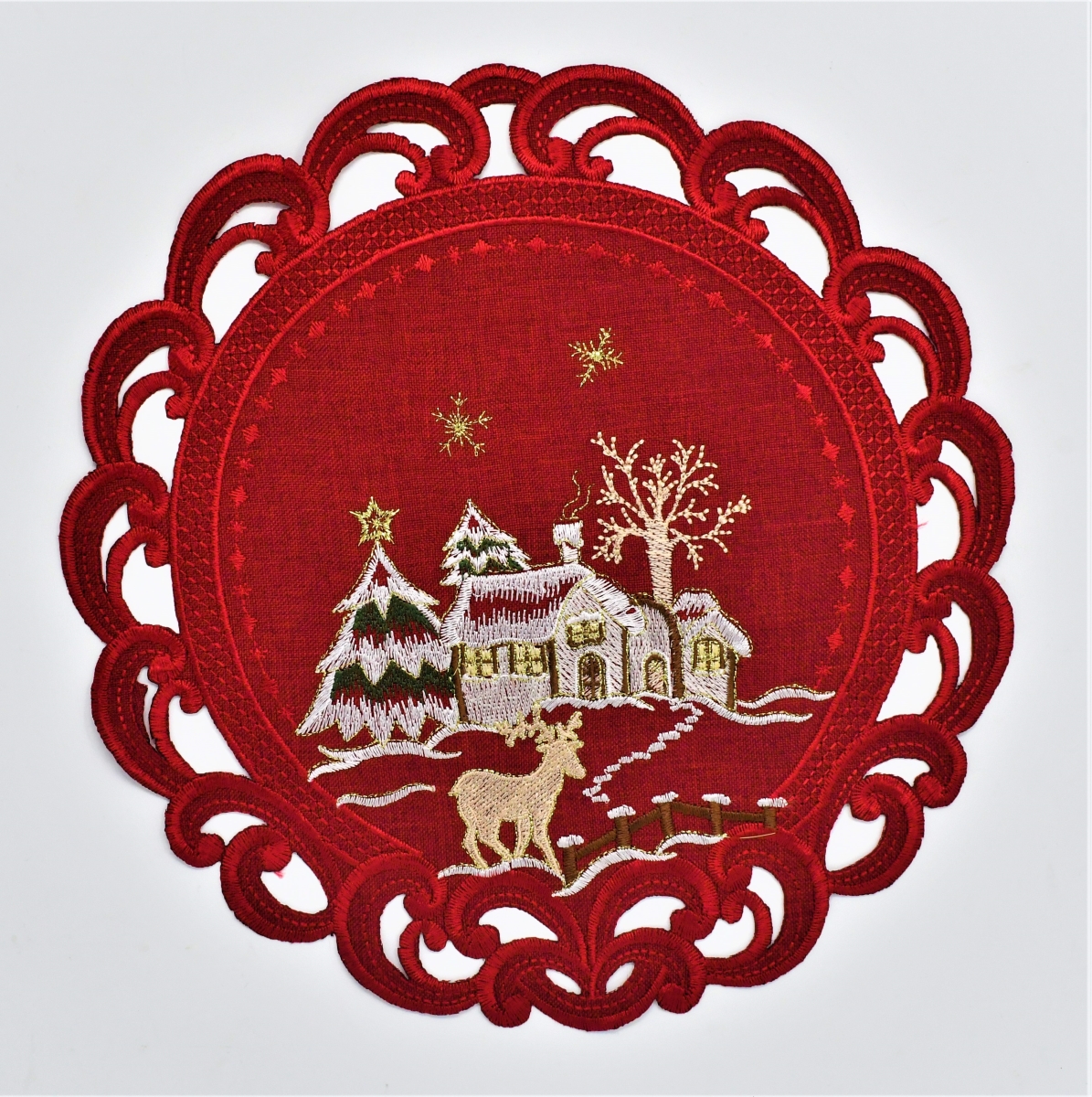 8 in. Reindeer, Snow House & Pine Tree Doily
