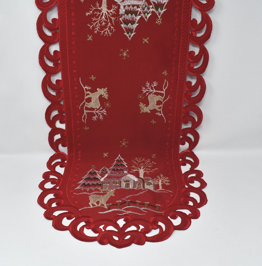 12 x 65 in. Reindeer, Snow House & Pine Tree Table Runner
