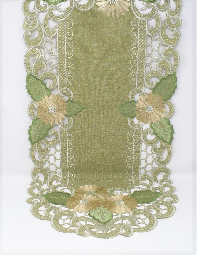 15 x 54 in. Gold Daisy on Sage Green Burlap Linen Fabric Table Runner