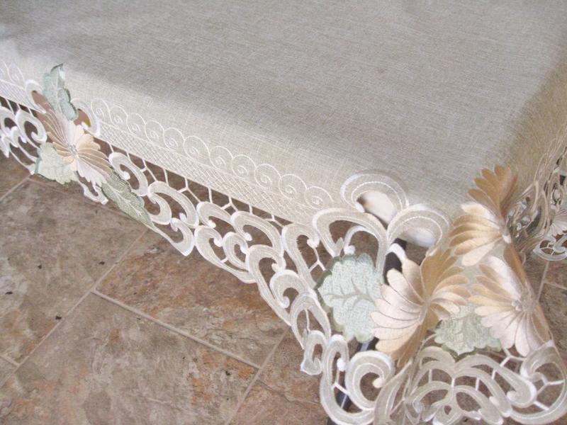 68 x 104 in. Gold Daisy on Sage Green Burlap Linen Fabric Tablecloth