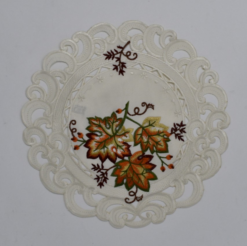 8 in. Fall Leaf on Cream Fabric Doily