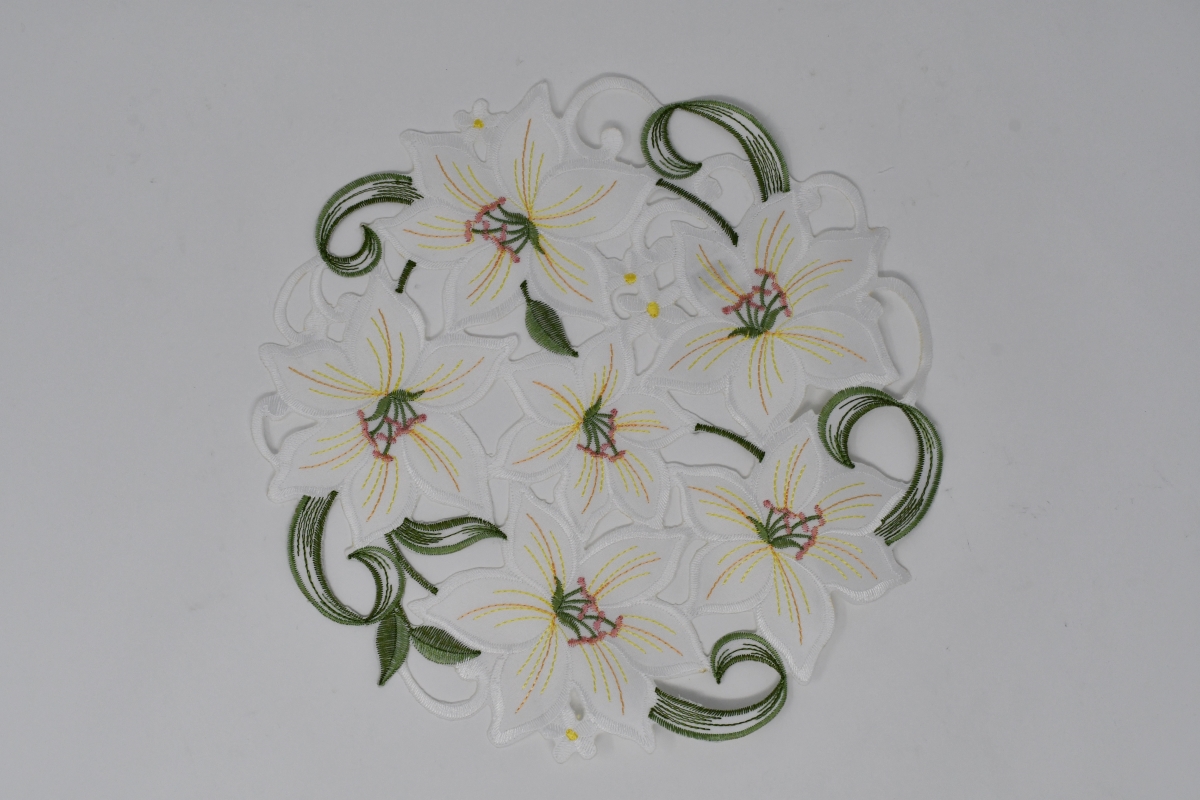12 in. Lily on White Fabric Doily