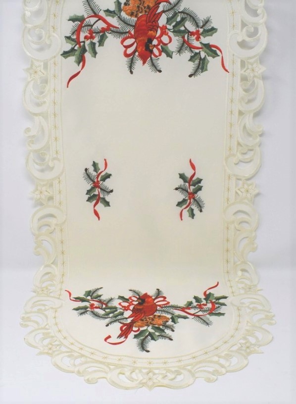 H9148-14x28 14 x 28 in. Cardinal & Pine Cone on Branches Table Runner