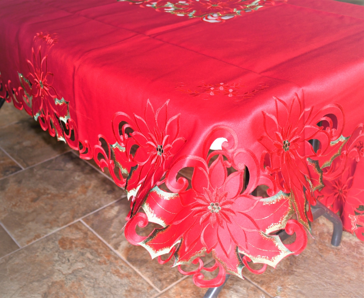All Red Poinsettia Tablecloth - 68 x 68 in. - Machine Washable