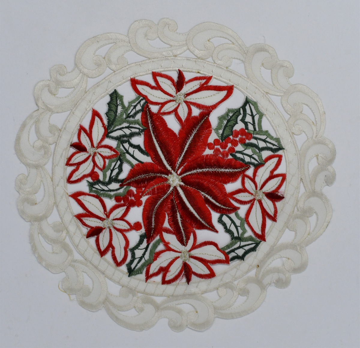 16 in. Red & White Poinsettia Allover Doily