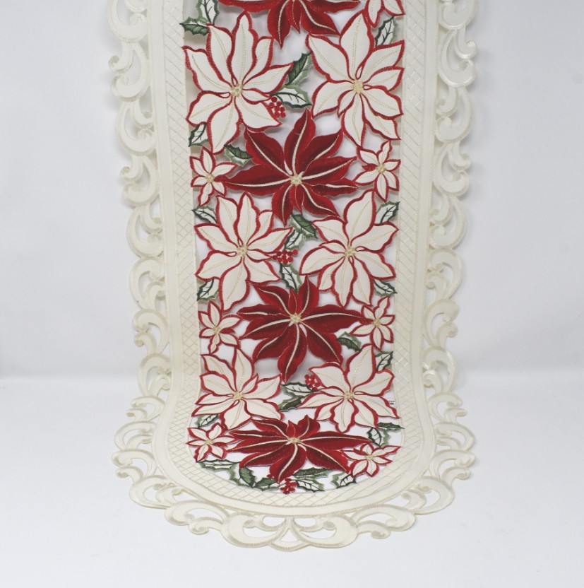 12 x 65 in. Red & White Poinsettia Allover Table Runner