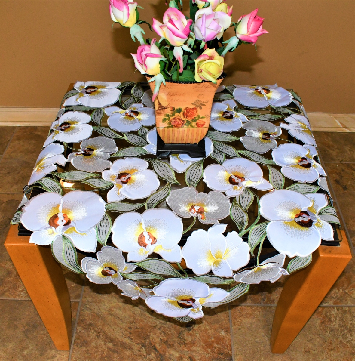 H9418-34x34SQ 34 x 34 in. Elegant Orchid Square Table Topper