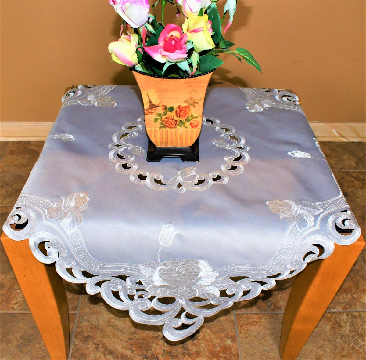 H9490-34x34SQ 34 x 34 in. Slate Rose Square Table Topper