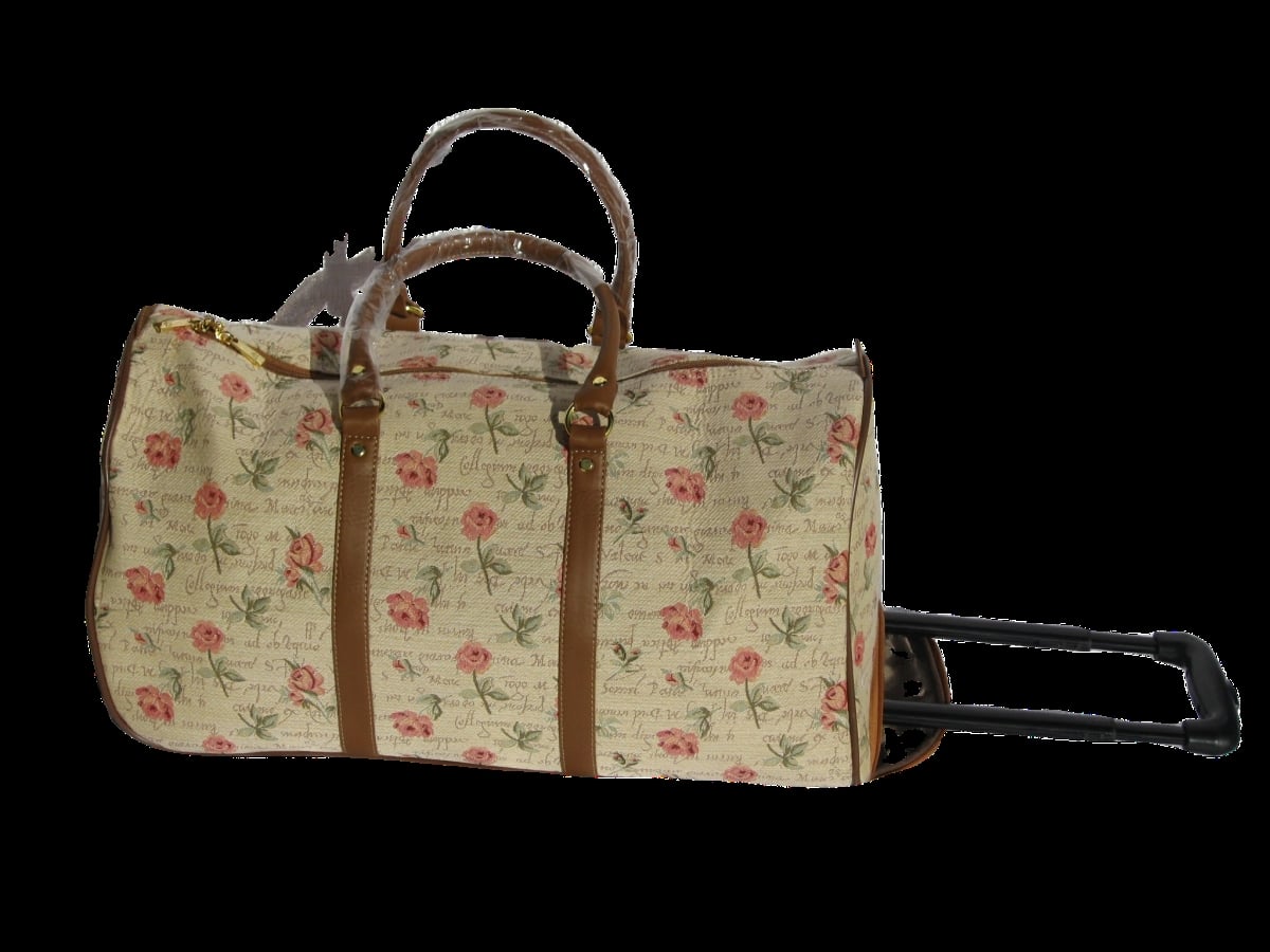 Tapestry Duffle Bag with Handle & Wheels - English Rose