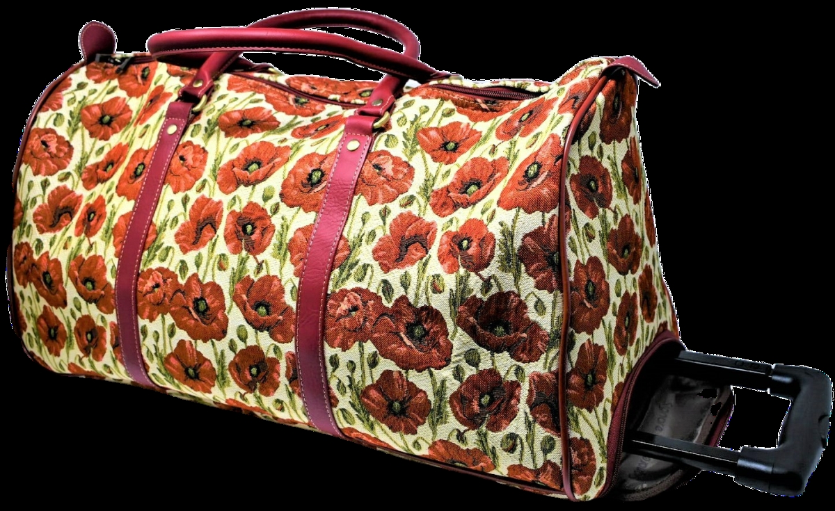 Tapestry Duffle Bag with Handle & Wheels - Poppy
