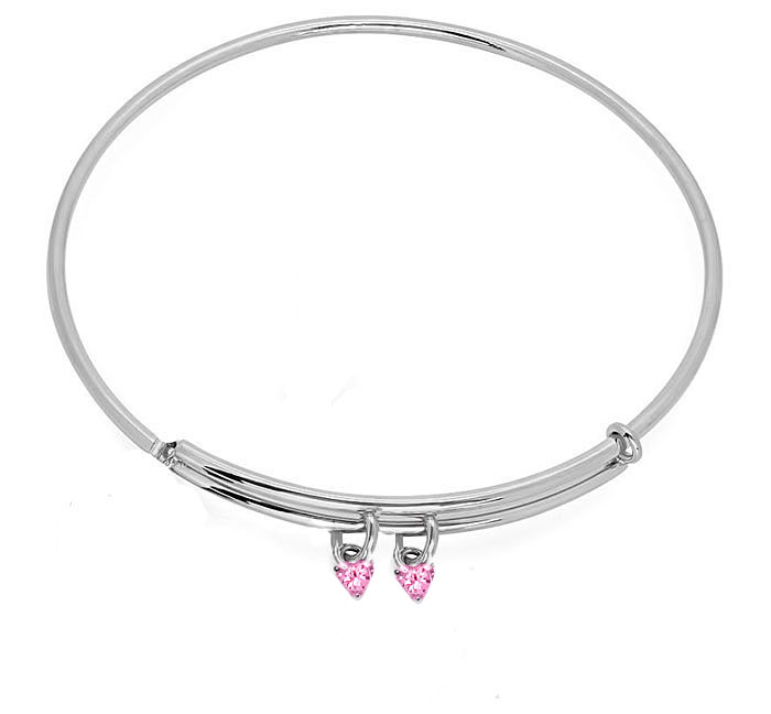 Expandble Bangle in Sterling & Crystal Heart Charm