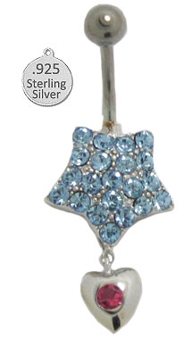 Picture of Designer Jewelry BJ099BLPI 925 Sterling Silver Wholesale Body Charm Blue