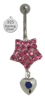 Picture of Designer Jewelry BJ099PIBL Belly Ring in Silver Body Charm Pink