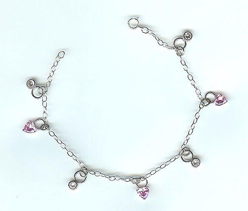Picture of Designer Jewelry CBPINK Sterling Silver &amp; Pink CZ Charm Bracelet